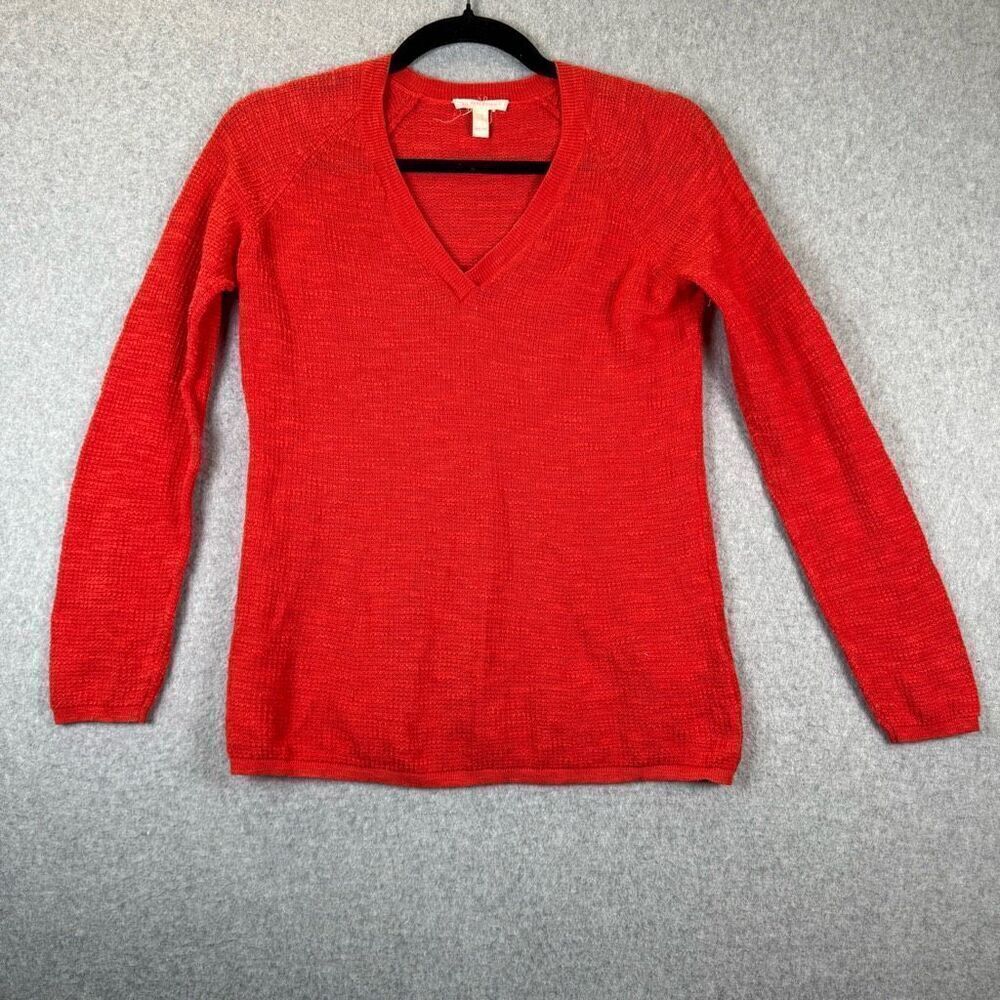 Eileen Fisher Womens Size XS Organic Linen Cotton Pullover Sweater Red V Neck
